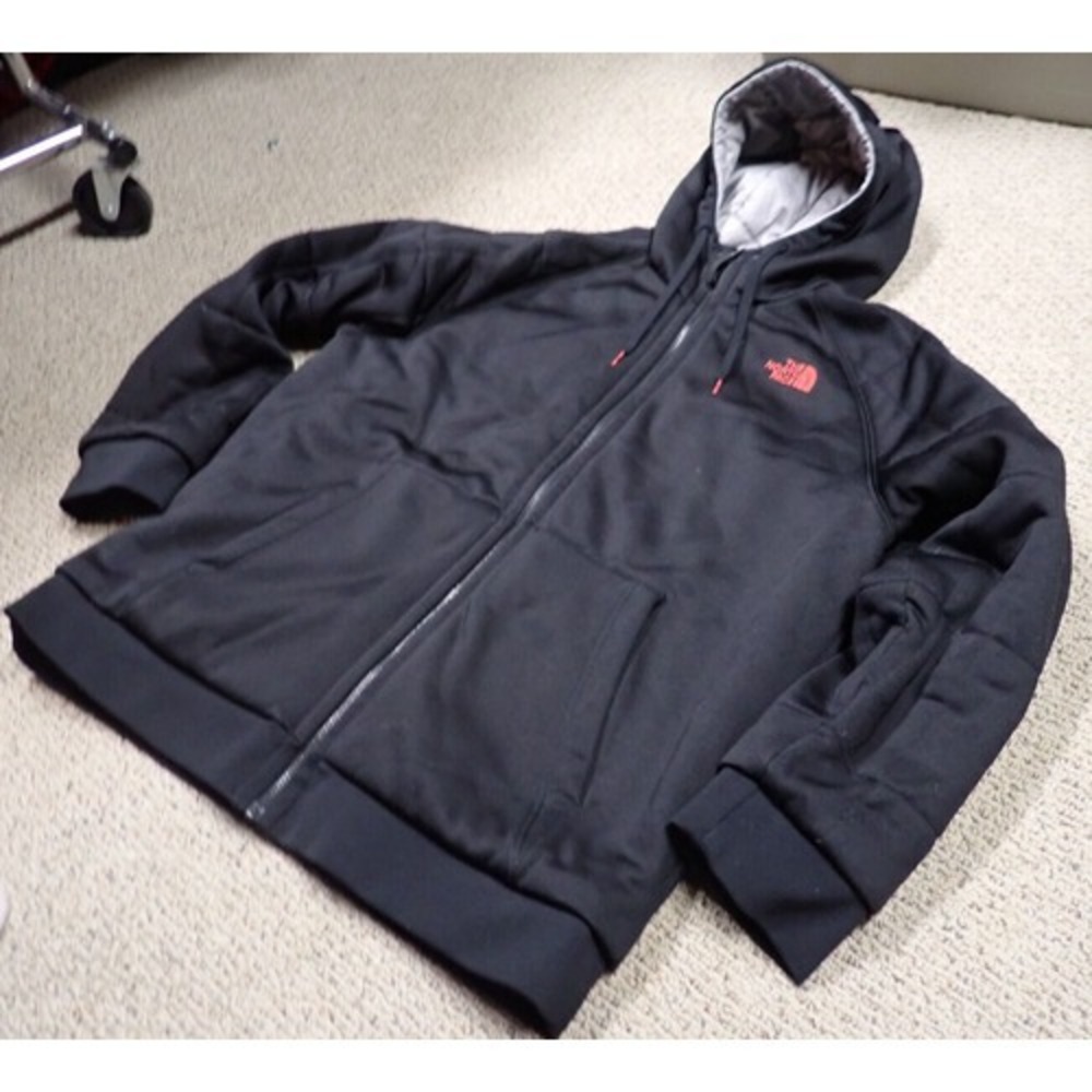 The North Face Reversible Jacket Mens XL Black Grey Good Quilted Hooded Puffer - Picture 4 of 15